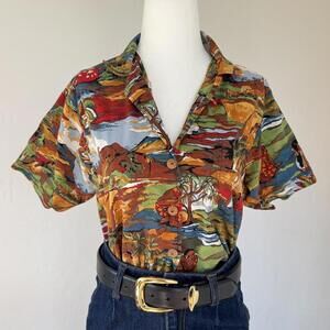 Vintage Hawaiian watercolor button up with coconut buttons